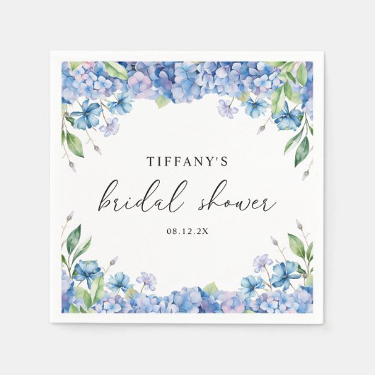 Modern Blue Hydrangea Floral Vrijgezellenfeest Servet (Voorkant)