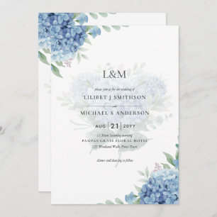 Modern Blue Hydrangea Floral Wedding Invitation Kaart