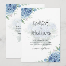 Modern Blue Hydrangea Floral Wedding Invitation Kaart