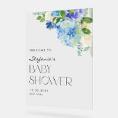 Modern Blue Hydrangea Flowers Baby shower Welkom Acryl Bord (Hoek)