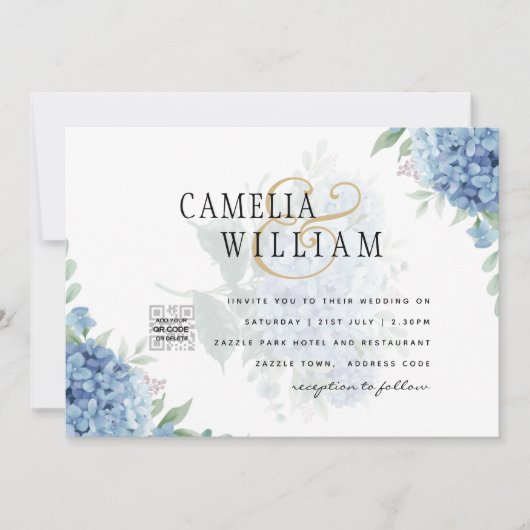 Modern Blue Hydrangea PHOTO Wedding Invitation (Voorkant)