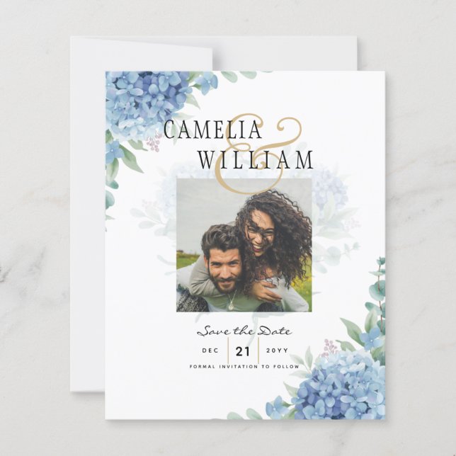 Modern Blue Hydrangea Wedding QR Code (Voorkant)