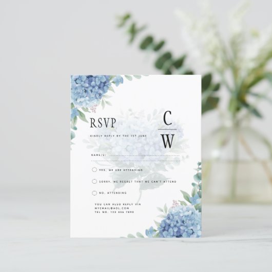 Modern Blue Hydrangea Wedding QR Code (Staand voorkant)