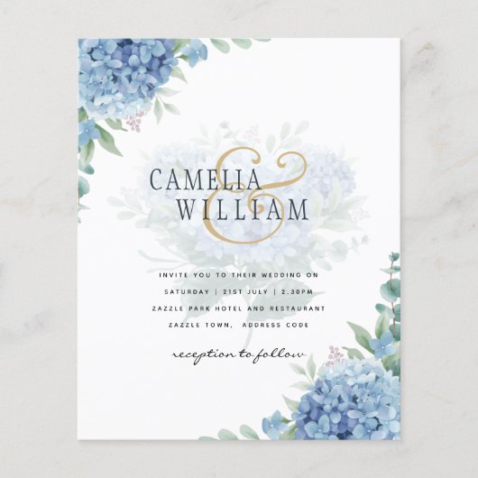 Modern Blue Hydrangea Wedding QR Code Flyer (Voorkant)