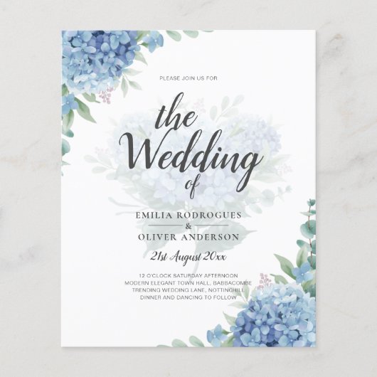 Modern Blue Hydrangea Wedding QR Code Flyer (Voorkant)