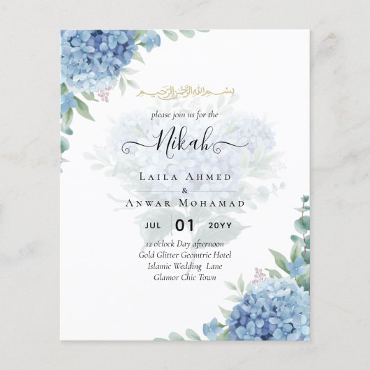 Modern Blue Hydrangea Wedding QR Code Flyer (Voorkant)