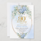 Modern Blue Hydrangeas Eucalyptus 90th Birthday Kaart (Voorkant)