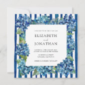 Modern Blue Hydrangeas Stripe RSVP QR Code Wedding Kaart (Voorkant)