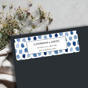 MODERN BLUE INDIGO WATERVERF STIP ADRES ETIKET