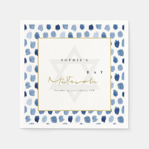 MODERN BLUE INDIGO WATERVERF STIPPEN BAR BAT MITZV SERVET