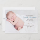 Modern Blue Introduction Baby Boy Foto Aankondiging (Voorkant)