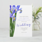Modern Blue Iris Floral Bouquet Wedding Kaart (Staand voorkant)