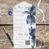 Modern Blue Iris Flower QR-code All In One Uitnodiging