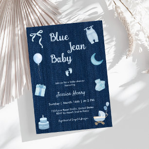 Modern Blue Jean Baby Denim Baby shower Kaart