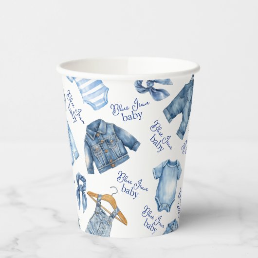 Modern Blue Jean Baby Denim Themd Baby shower Papieren Bekers (Links)