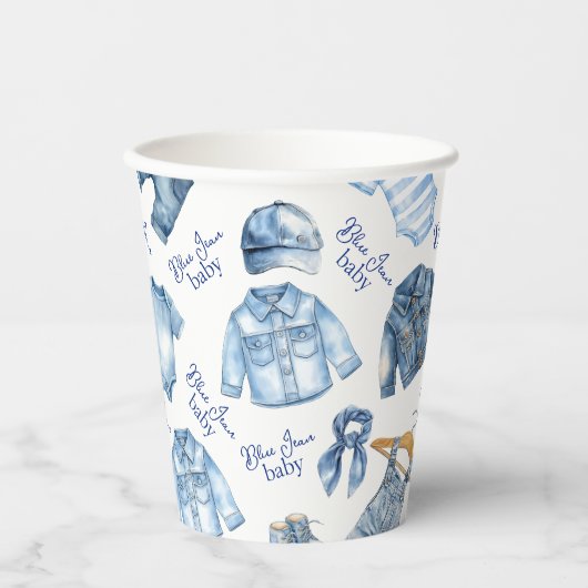 Modern Blue Jean Baby Denim Themd Baby shower Papieren Bekers (Voorkant)