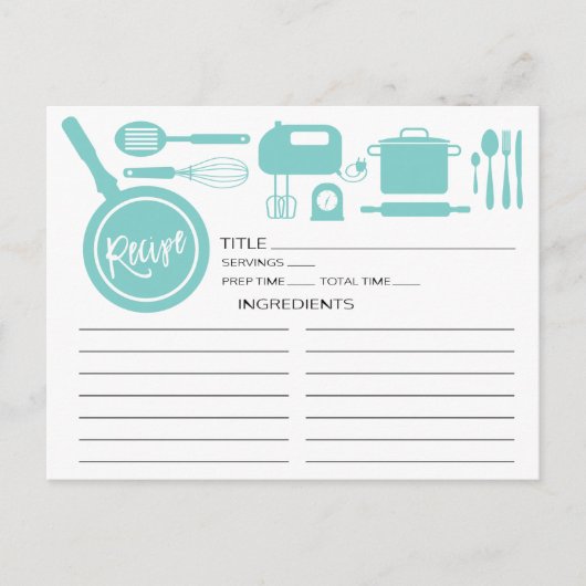 Modern Blue Kitchen Utils Recipe Card Briefkaart (Voorkant)