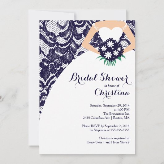 Modern Blue Lace Bridal Shower Kaart (Voorkant)