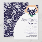 Modern Blue Lace Bridal Shower Kaart (Voorkant / Achterkant)