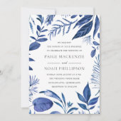 Modern Blue Leaf Elegant Wedding Invitation Kaart (Voorkant)