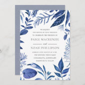Modern Blue Leaf Elegant Wedding Invitation Kaart (Voorkant / Achterkant)