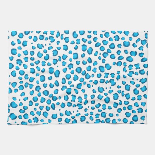 Modern Blue Leopard Pattern Animal Print Theedoek (Horizontaal)