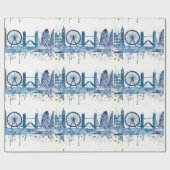 Modern Blue London skyline waterverf Cadeaupapier (Vlak)