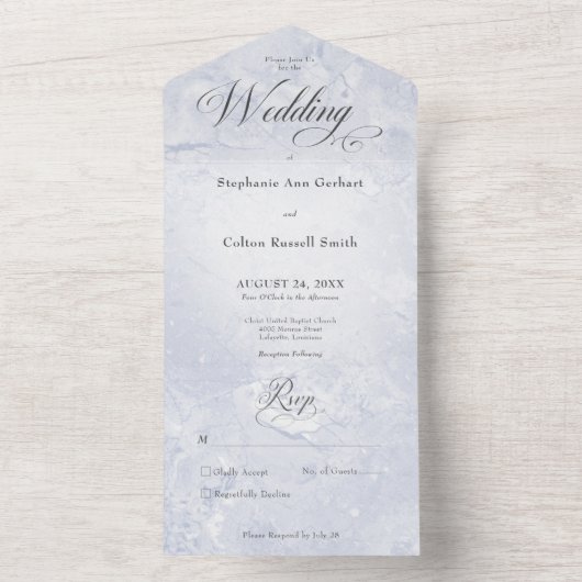 Modern Blue Marble Minimal No Dinner All In One Uitnodiging (Binnen)