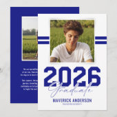 Modern Blue Masculine Photo Graduation Aankondiging (Voorkant / Achterkant)