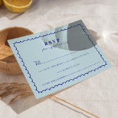 Modern Blue Mediterranean Shell Wedding RSVP Kaart