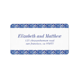 Modern Blue Mediterranean Wedding Return Address Etiket