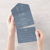 Modern Blue Minimal Monogram Dinner All In One Uitnodiging (Afscheurbaar)