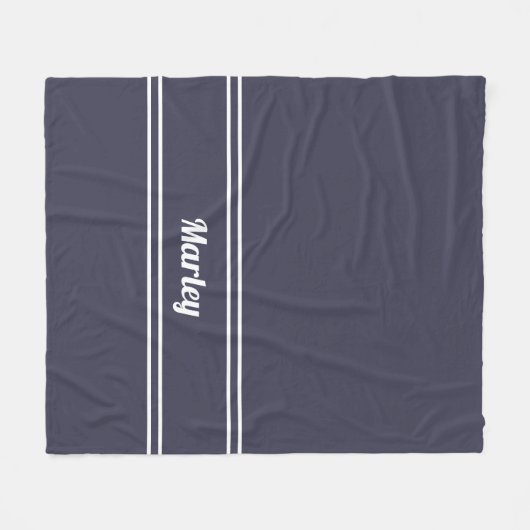 Modern Blue Minimal Name Monogram Script Sjabloon Fleece Deken (Voorkant (Horizontaal))