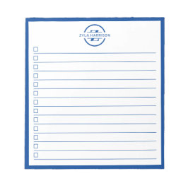 Modern Blue Monogram Name To Do List 5.5" x 6" Notitieblok