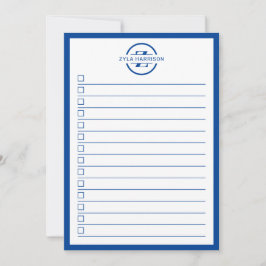 Modern Blue Monogram Name To Do List Kaart