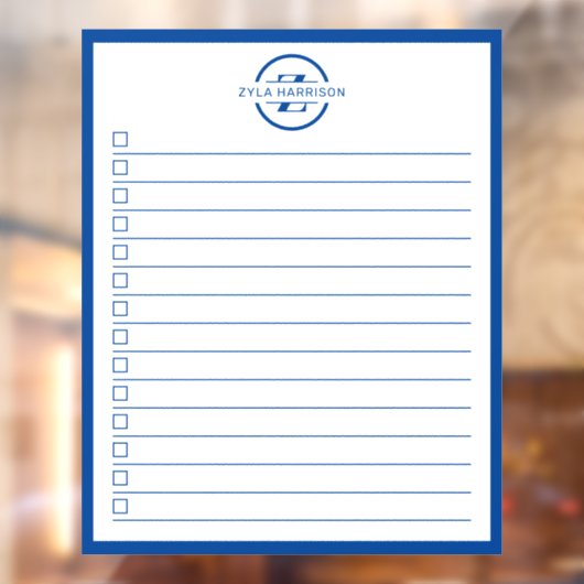 Modern Blue Monogram Name To Do List Raamsticker (Vel 2)
