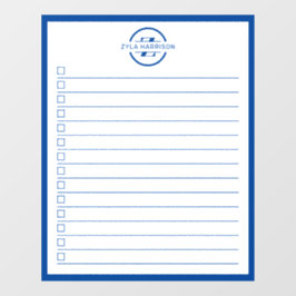Modern Blue Monogram Name To Do List Raamsticker
