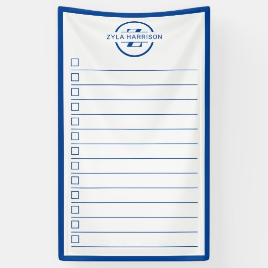 Modern Blue Monogram Name To Do List Spandoek (Verticaal)