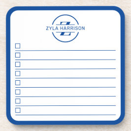 Modern Blue Monogram Name To Do List Whiteboard Bier Onderzetter