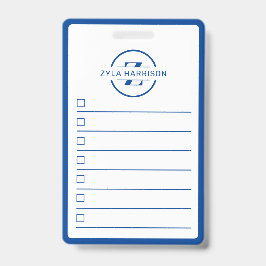 Modern Blue Monogram Name Whiteboard To Do List Badge
