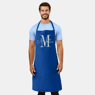 Modern Blue Monogram Persoonlijke naam Apron Schort