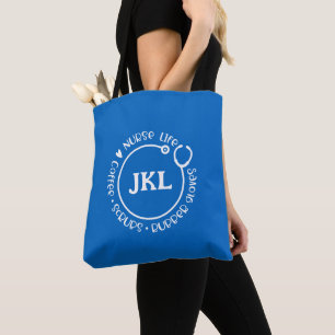 Modern Blue Monogrammed Stethoscope Nurse Canvas t Draagtas