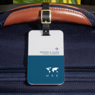 Modern BLUE (naam en initialen) Traveller Bagagelabel