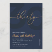 Modern Blue Navy & Gold 30th Birthday Invitation (Devant)