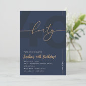Modern Blue Navy & Gold 40th Birthday Invitation (Debout devant)