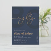 Modern Blue Navy & Gold 80th Birthday Invitation (Debout devant)