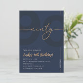 Modern Blue Navy & Gold 90th Birthday Invitation Kaart (Staand voorkant)