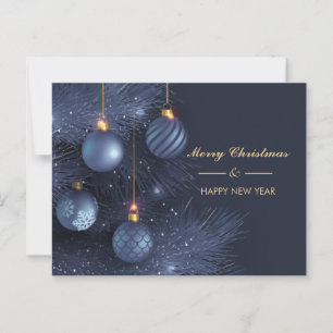 Modern Blue Navy Merry Happy Nieuwjaar Briefkaart