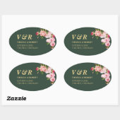 Modern Blue Navy Monogram Dark Green Wedding Ovale Sticker (Vel)