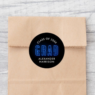 Modern Blue Neon Afstuderen Ronde Sticker